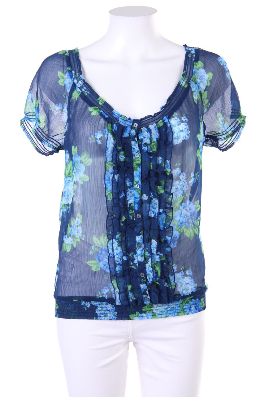 Abercrombie & Fitch - Chiffon-Kurzarm-Bluse mit Blumen-Print mit Rüschen - M