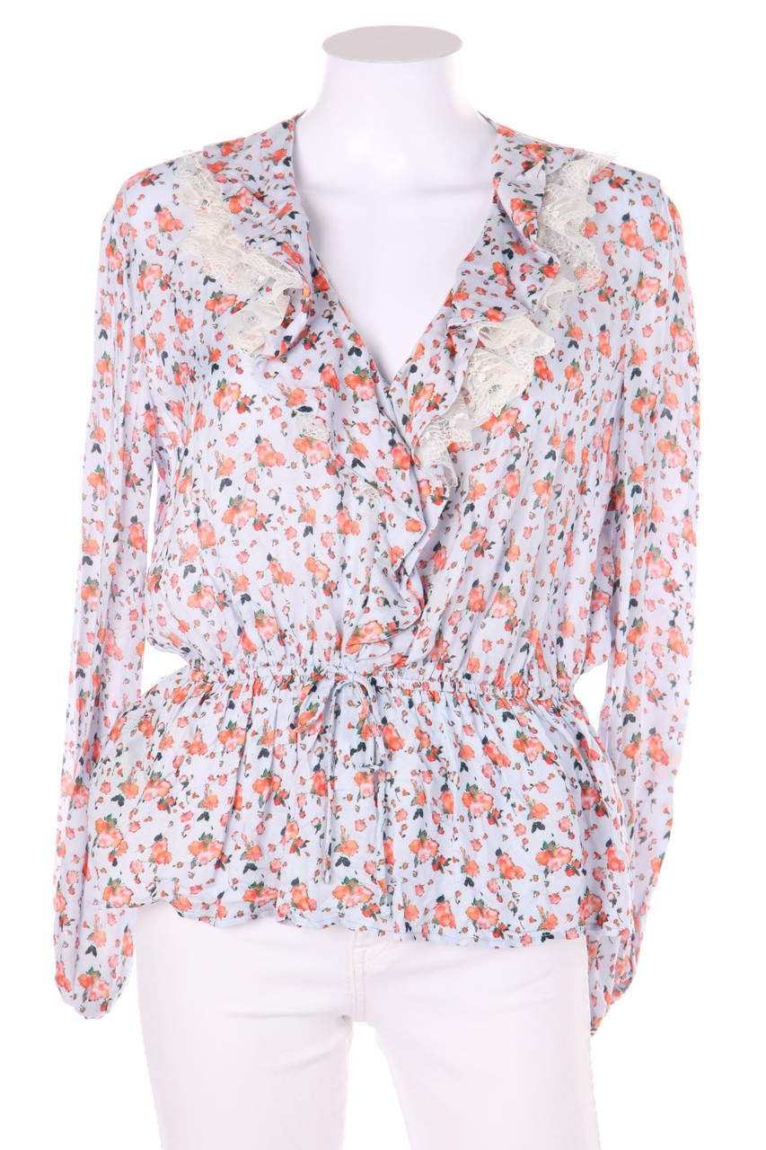 MANGO SUIT - Print-Bluse aus Viskose mit Tunnelzug mit Spitze - S