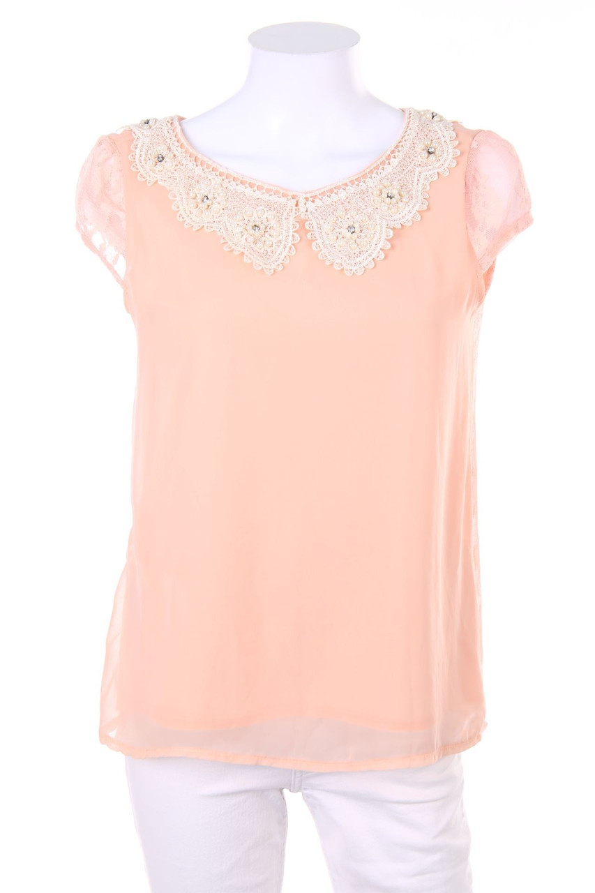 AVRILE - Kurzarm-Bluse mit Bubi-Kragen - D 38