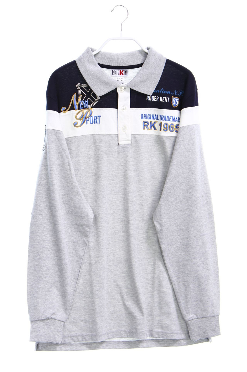 Roger Kent - Longsleeve-Poloshirt mit Stickereien - 48