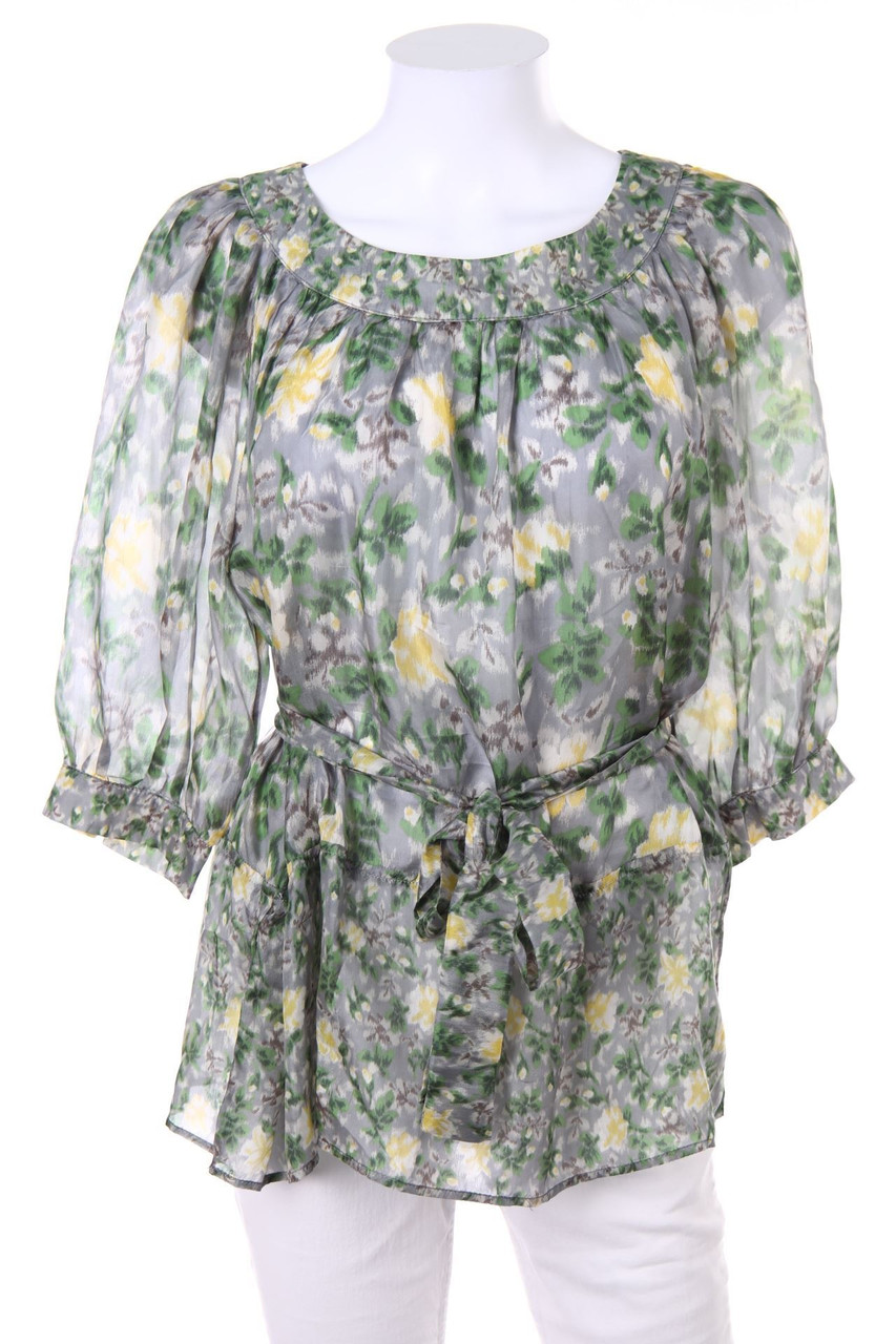 ZARA - Muster-Kurzarm-Bluse mit Gürtel - L