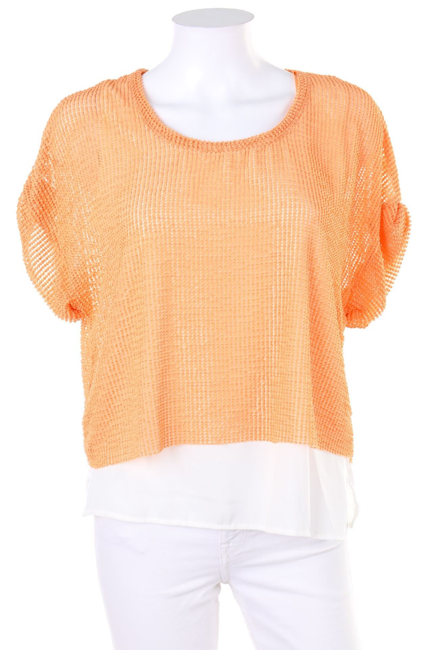 ZARA W&B - Kurzarm-Bluse im Layer Look mit Cut-outs - M