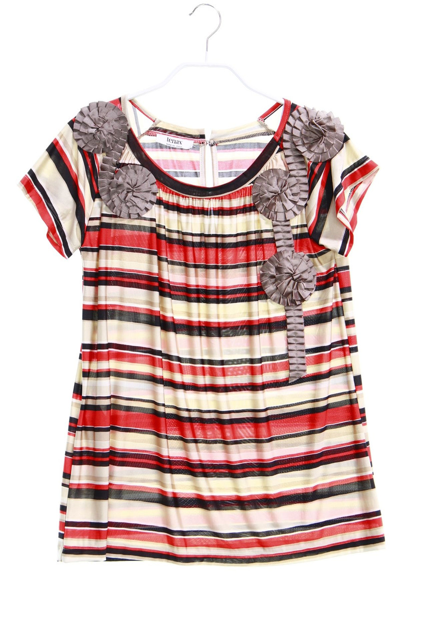 TENAX - Streifen-Kurzarm-Shirt mit Applikationen - D 42