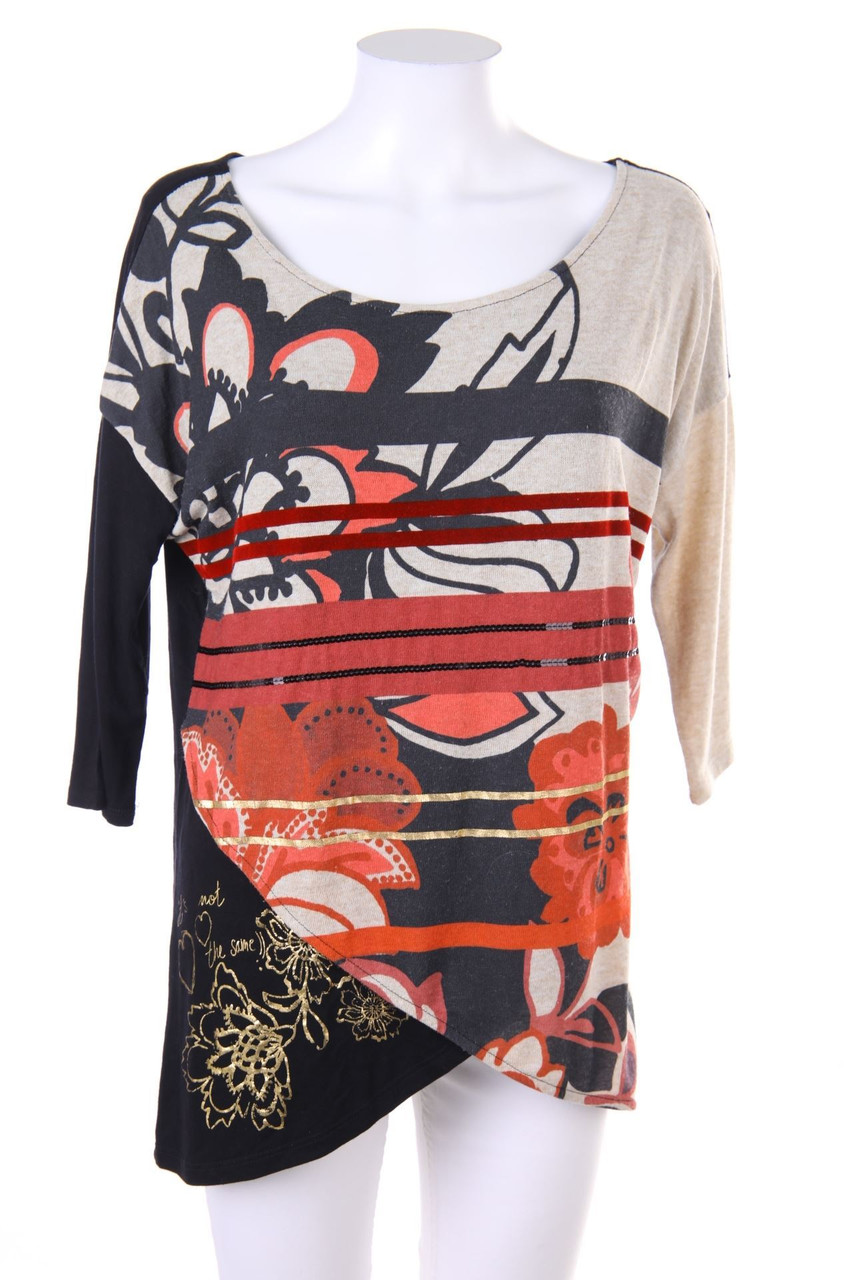 Desigual - Print-Shirt in Wickel-Optik mit Pailletten - M