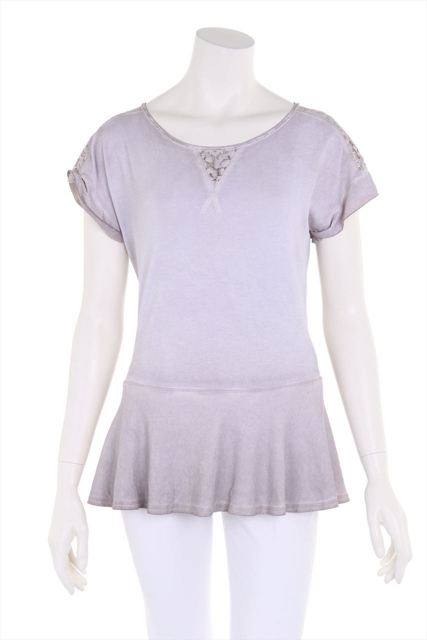 MARC CAIN SPORTS - Garment Dyed-Kurzarm-Shirt mit Spitzen-Einsatz - D 38