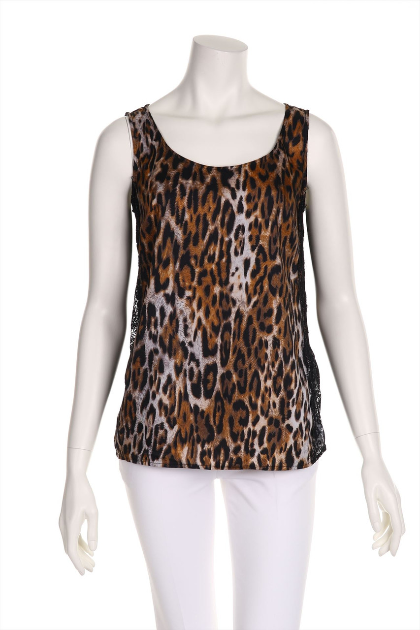 LIU JO - Top mit Leo-Print mit Spitzen-Einsatz - L