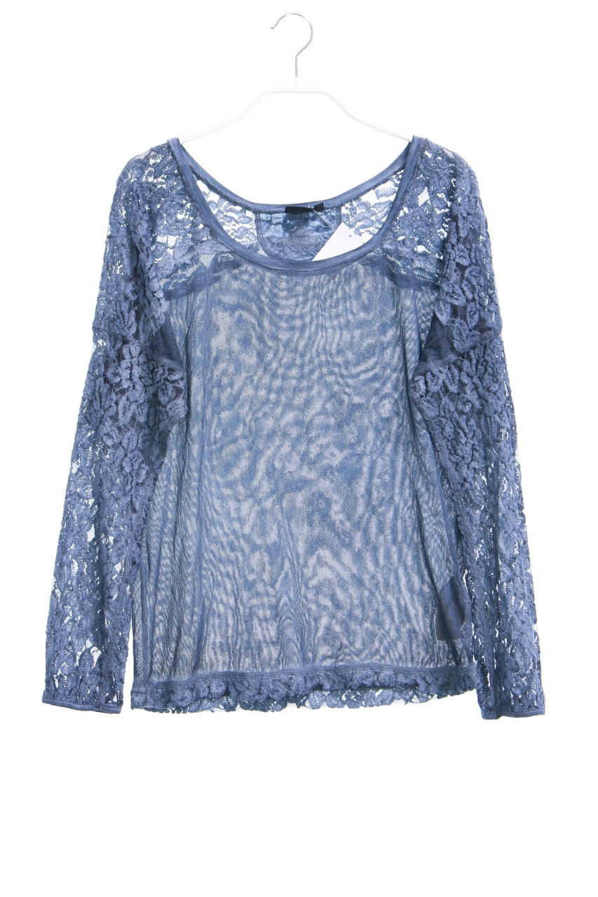 NILE - Garment Dyed-Longsleeve-Shirt aus Mesh mit Spitzen-Einsatz - XS