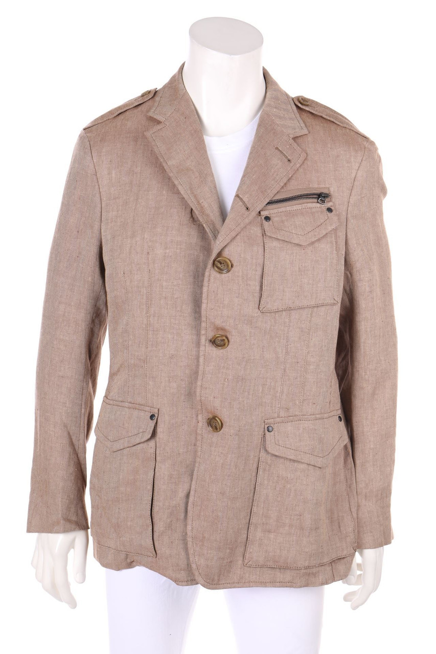 CALVARESI - Leinen-Jacke mit aufgesetzten Taschen - L