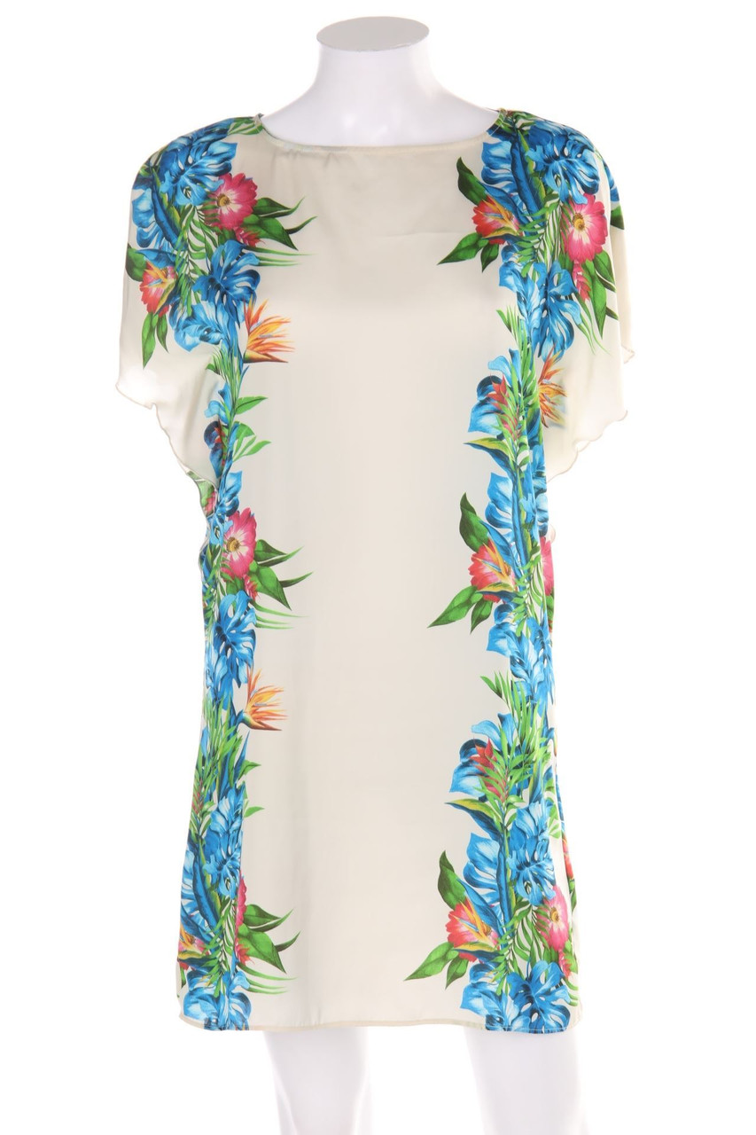 ZARA WOMAN - Sommer-Kleid im Used Look mit Tropical Print mit Keyhole - XS