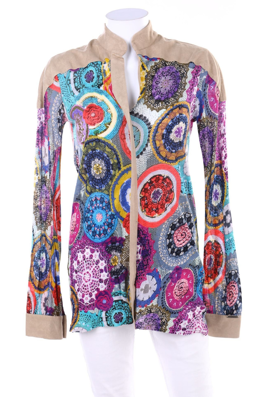 Ohne Label - Mesh-Bluse mit Kunstleder-Details - M