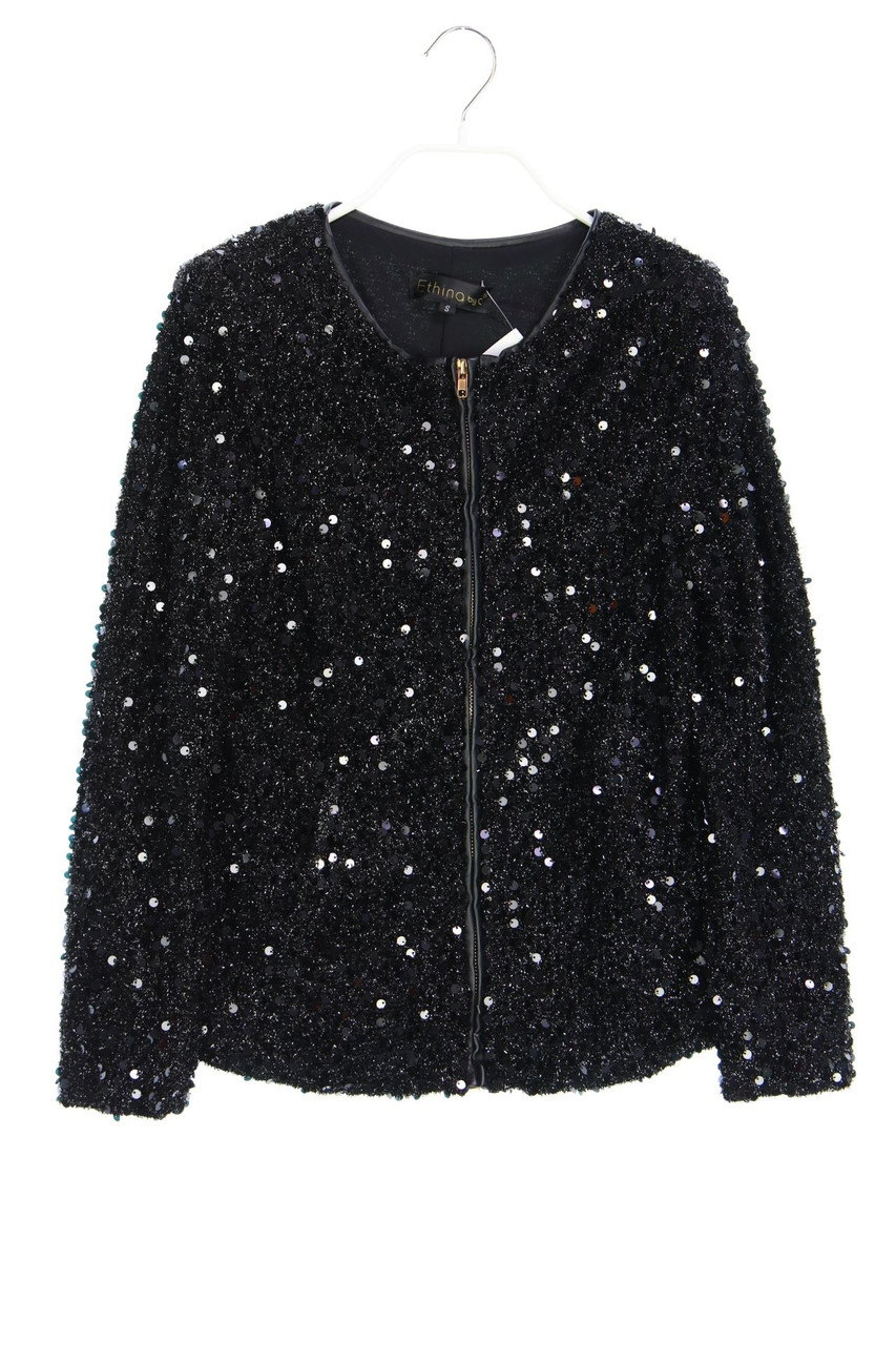 Ethina by C - Pailletten-Jacke mit Kunstleder-Details - S