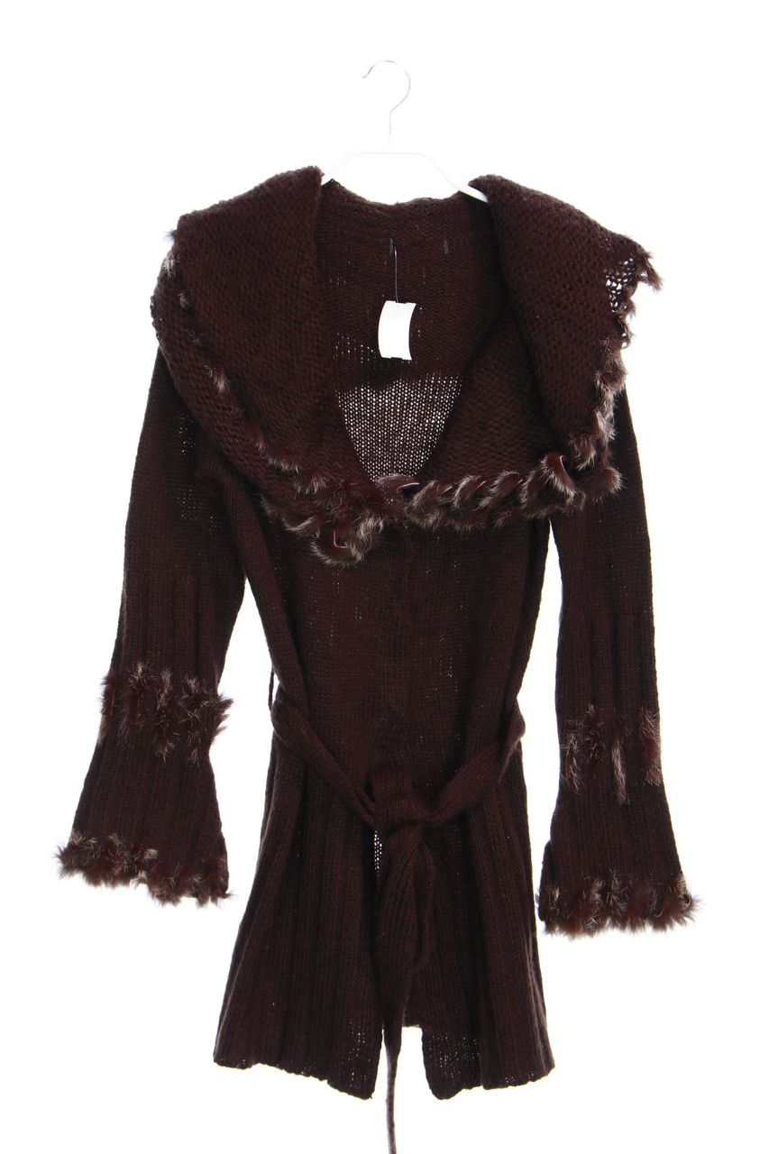 Ohne Label - Strick-Cardigan mit Echt-Pelz-Besatz - D 36-38