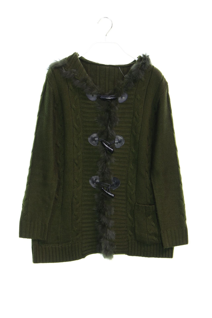 Ohne Label - Strick-Jacke mit Echt-Pelz-Besatz - M