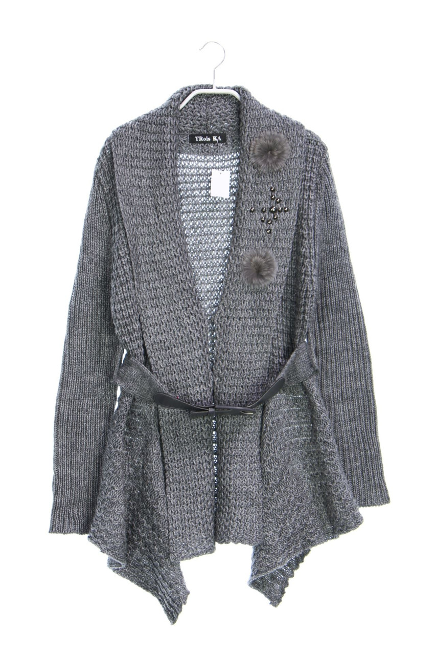 TROIS KA - Strick-Cardigan mit Echt-Pelz-Besatz - D 36-38