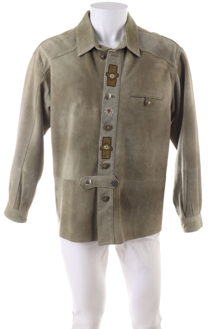 Ohne Label - Lederjacke im Trachten-Stil mit Stickereien - 48