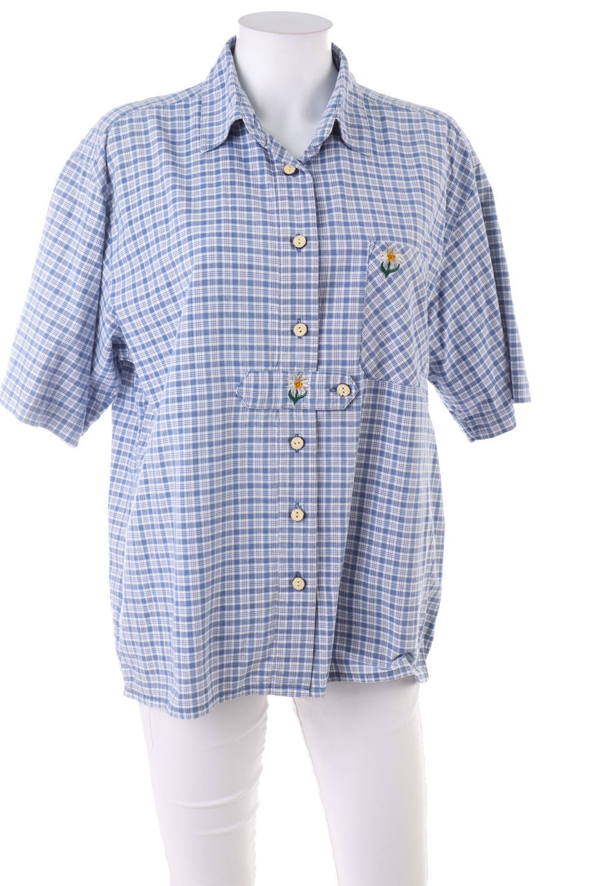 HAMMERSCHMID - Karo-Hemd-Bluse mit kurzem Ärmel im Trachten-Stil - XXL