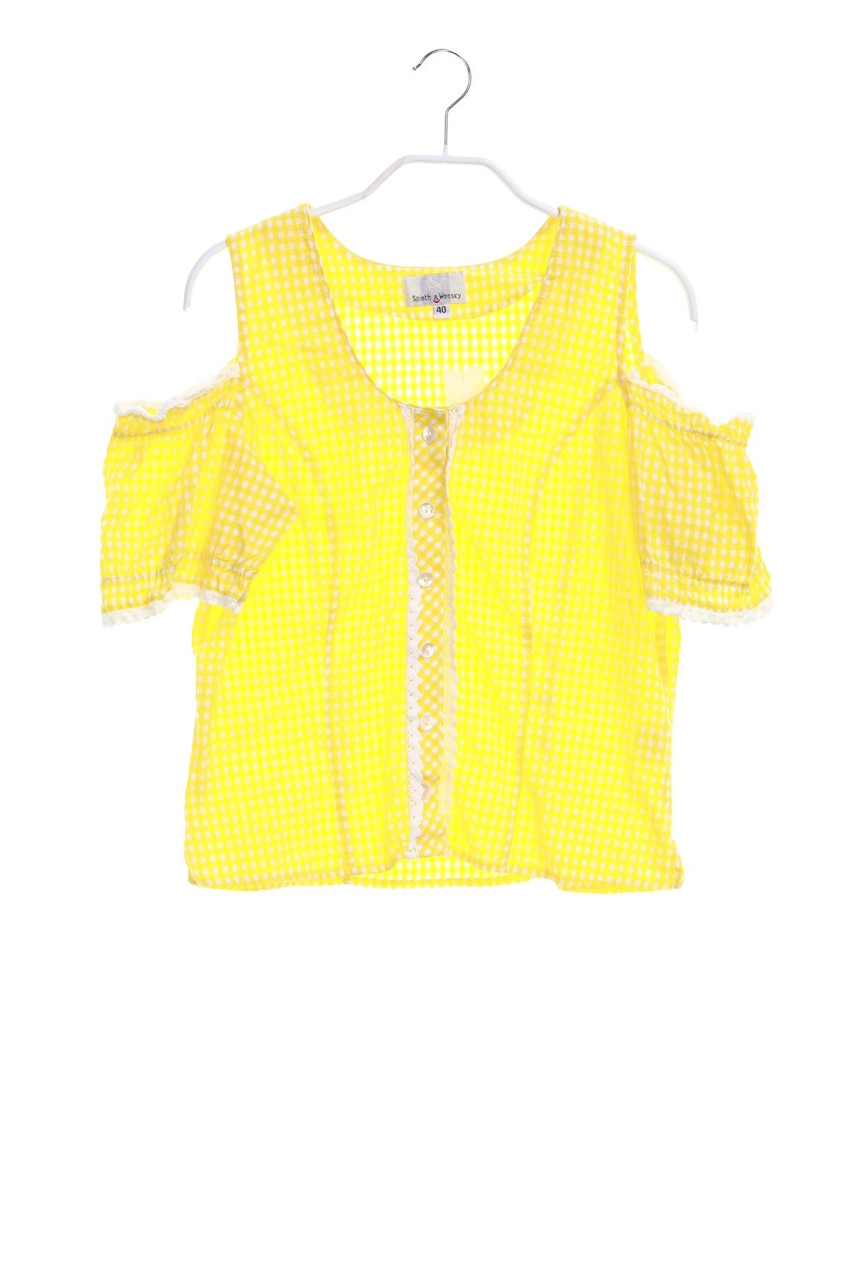 Spieth & Wensky - Cold-Shoulder-Trachten-Bluse mit Karo-Muster - D 40