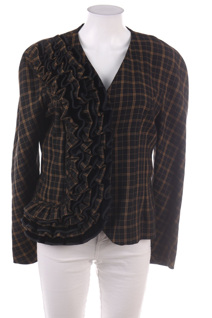 Ohne Label - Karo-Blazer-Jacke mit Volants - D 40-42