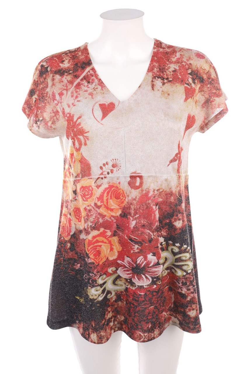 Laura Torelli - Glitzer-Shirt mit floralem Muster - M