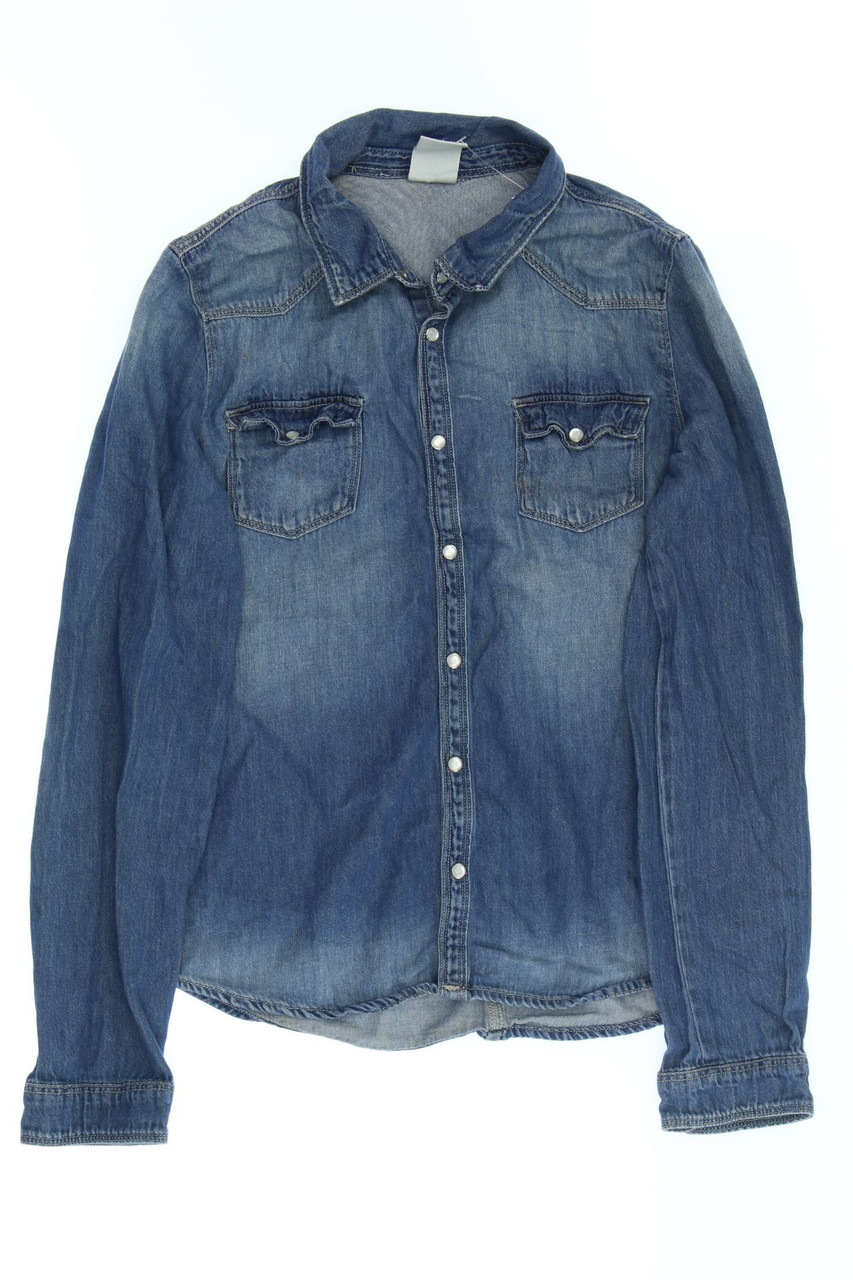 H&M &denim - Jeans-Bluse im Used Look mit aufgesetzten Taschen - 164
