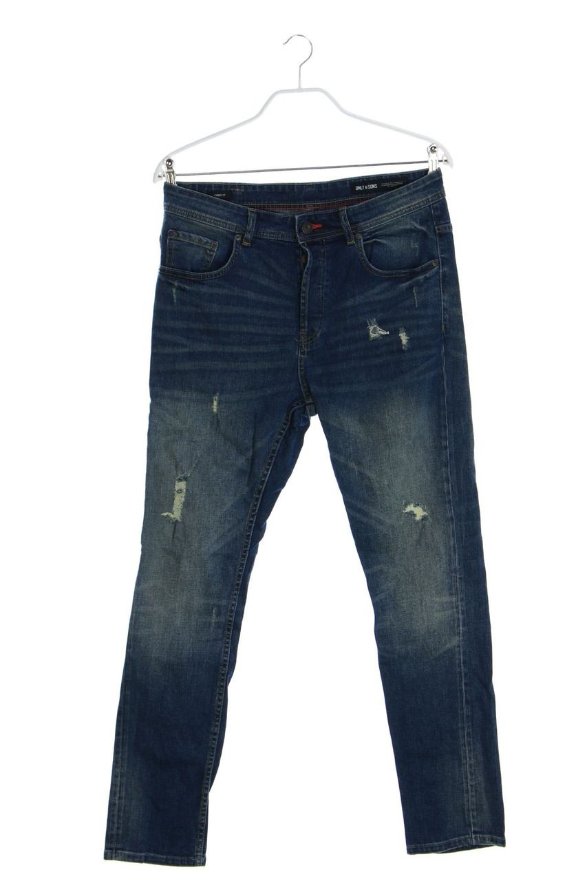 ONLY & SONS - Used Look-Jeans mit Logo-Badge - W32