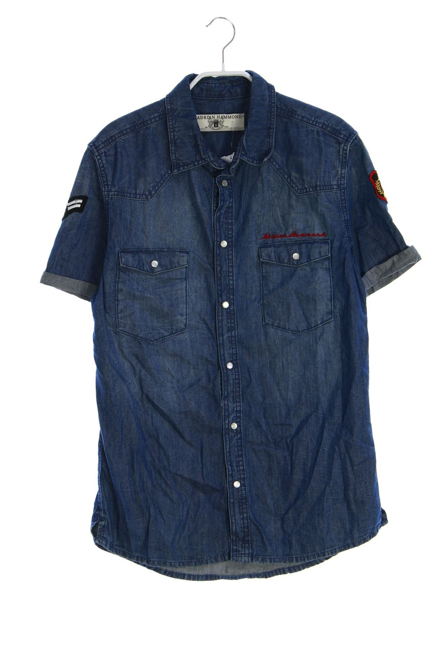 ADRIAN HAMMOND - Kurzarm-Jeans-Hemd mit Patches - S