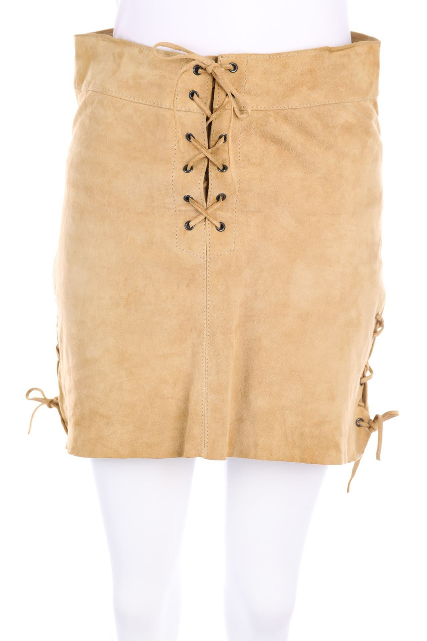 LOVE BY DUNE - Velours-Leder-Mini-Rock im Hippie-Stil mit Schnürung - D 36