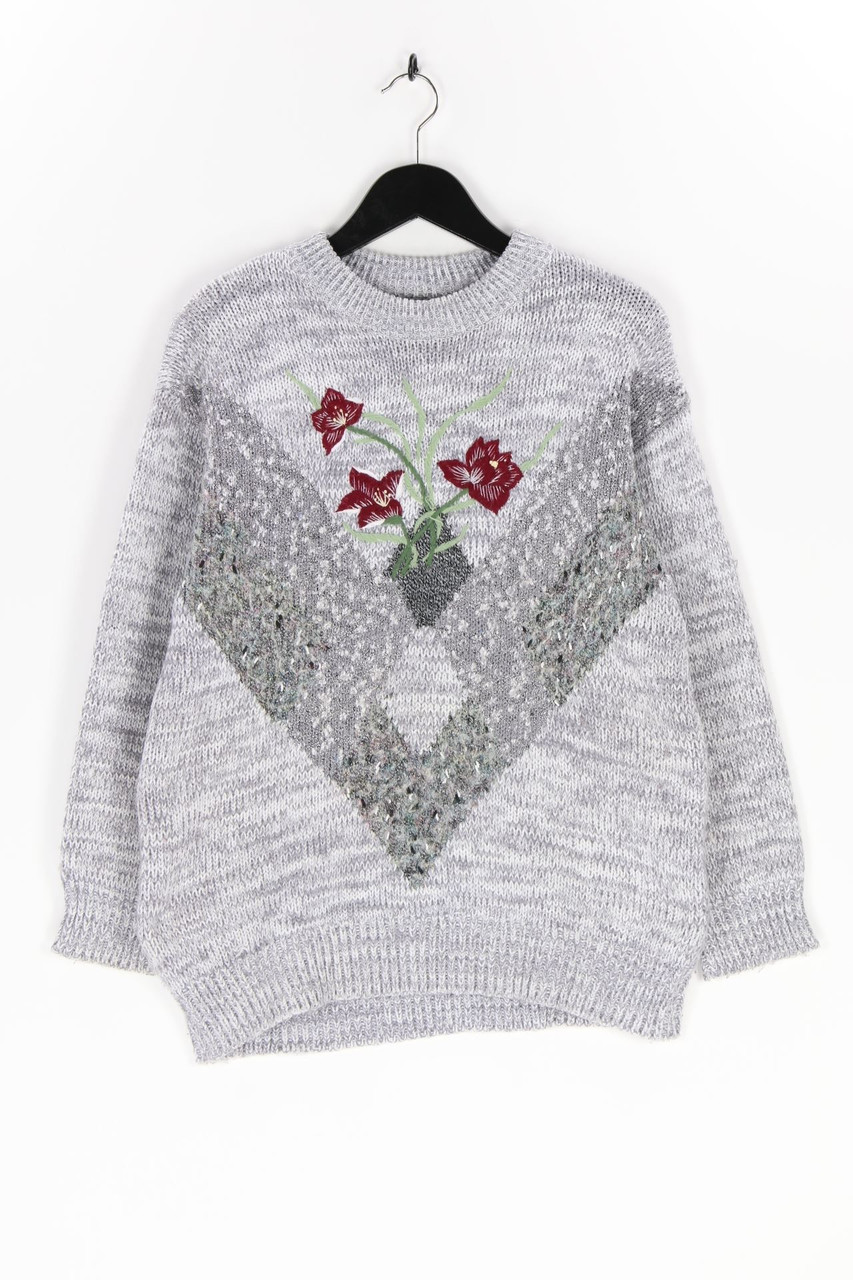 VINTAGE - Strick-Pullover aus Woll-Mix mit Stickereien - XL