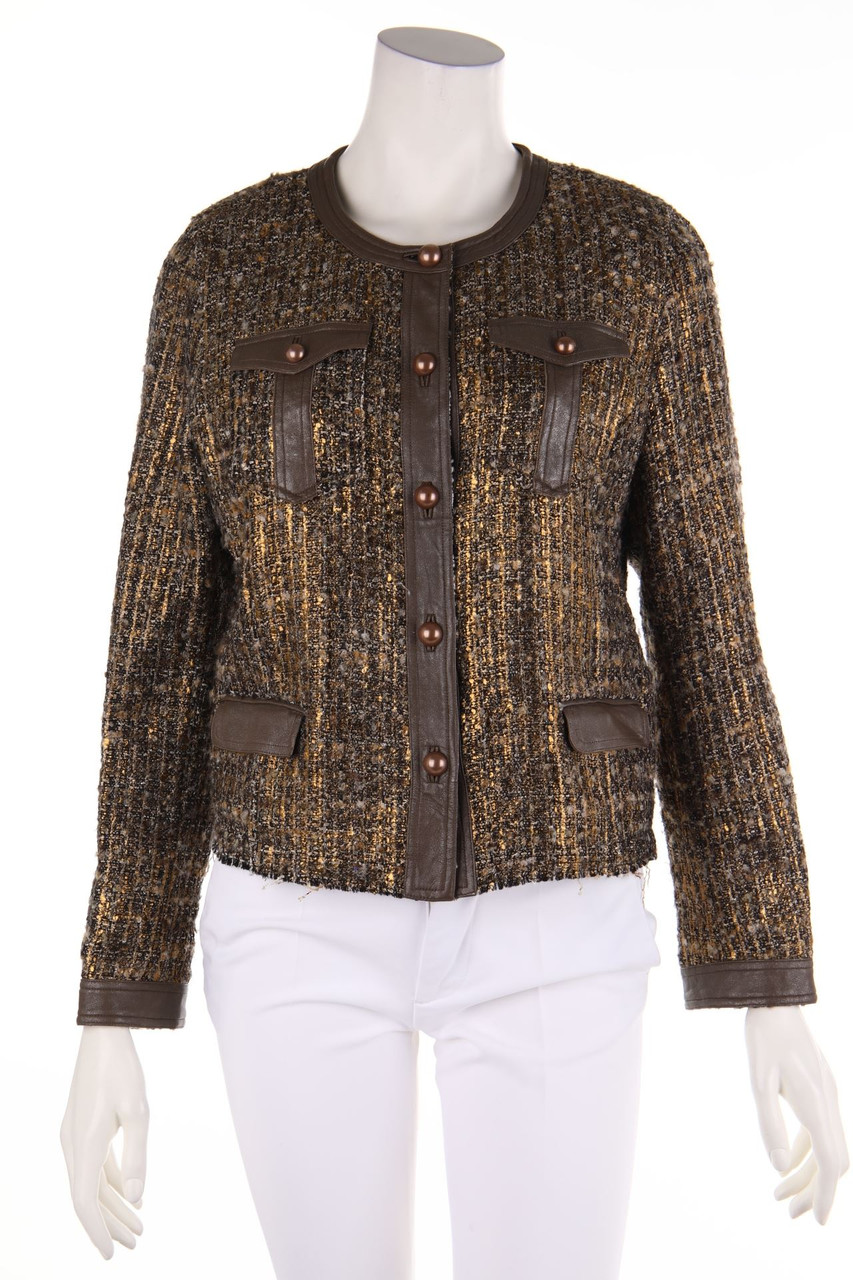 STEFFEN SCHRAUT - Glitzer-Bouclé-Blazer mit Leder-Details - D 40