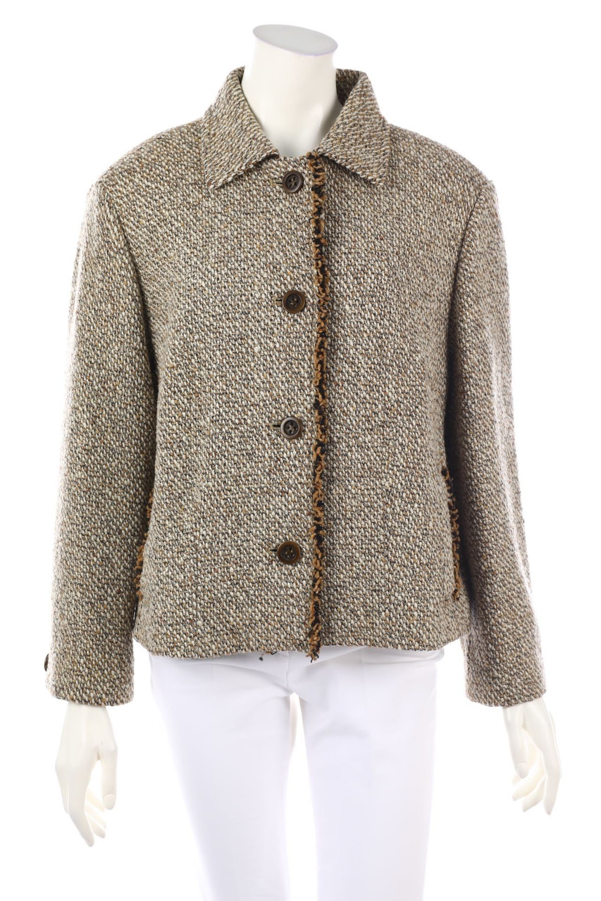 CARLO COLUCCI - Bouclé-Jacke aus Woll-Mix mit Fransen - D 46