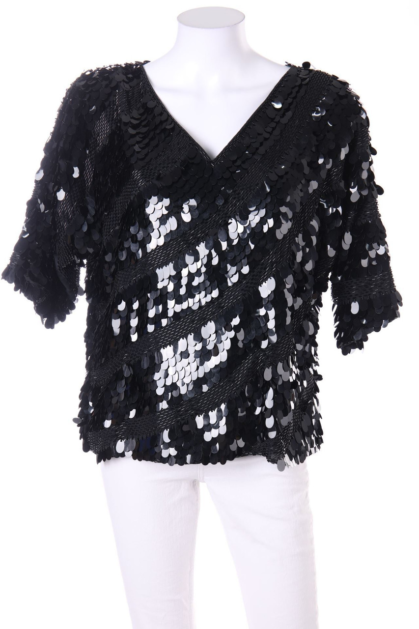 Ohne Label - Kurzarm-Shirt mit Pailletten - L