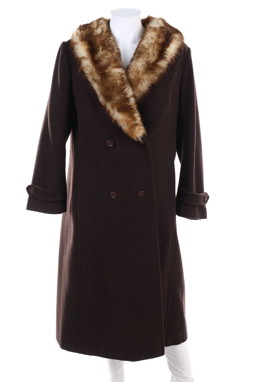 GOLDRING MÄNTEL - Vintage-Winter-Mantel aus Woll-Mix mit Faux Fur-Kragen - L