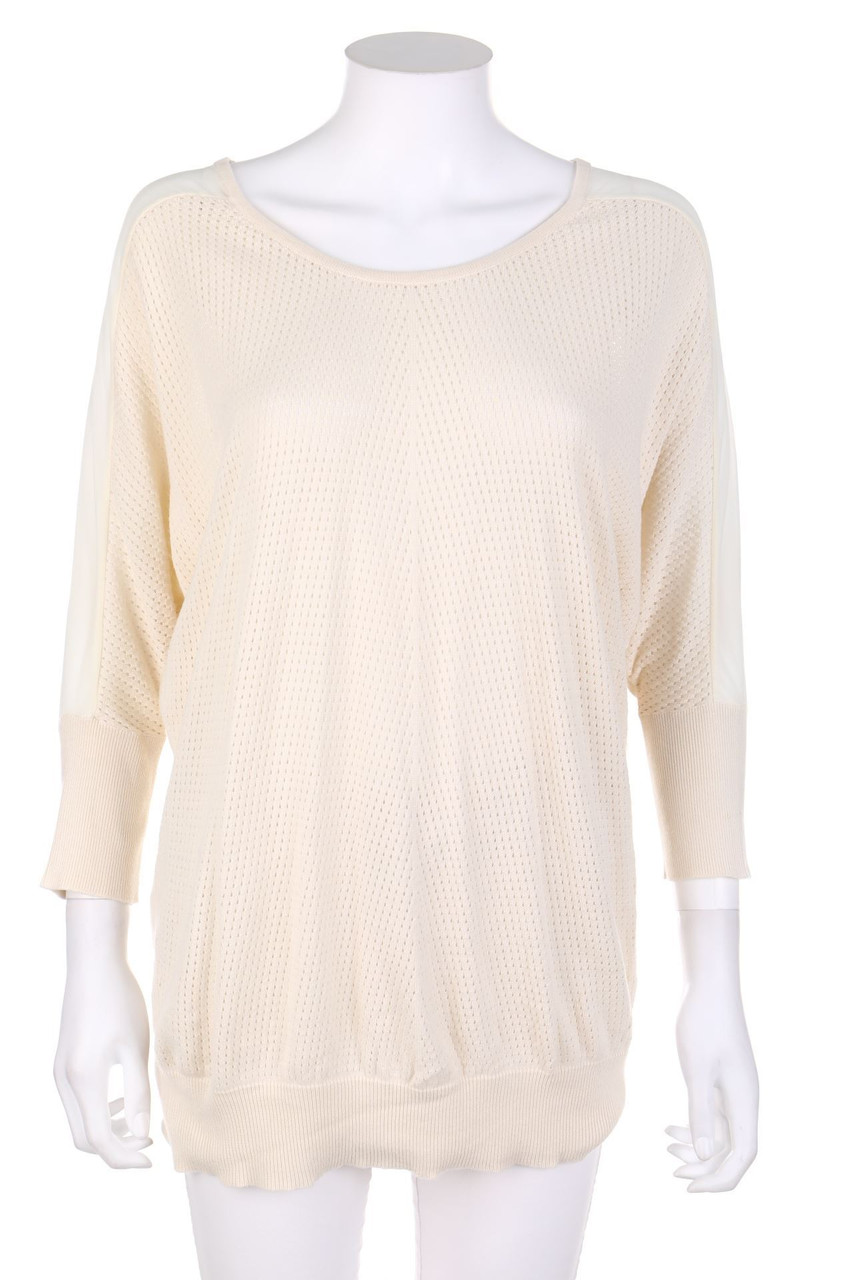 friendtex - Batwing-Shirt aus Lochstrick mit Chiffon - M