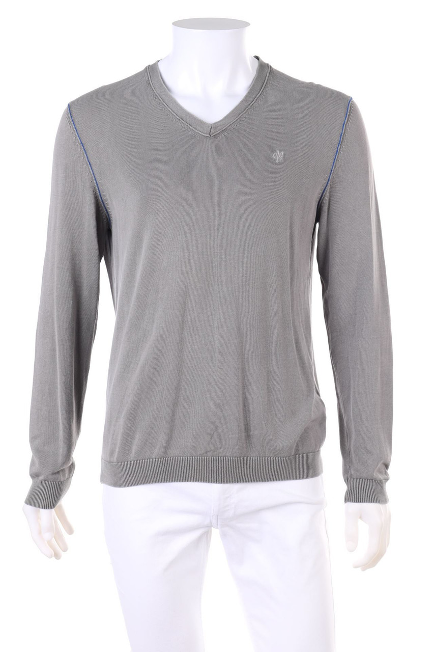 Marc O´Polo - Garment Dyed-Baumwoll-Strick-Pullover mit V-Neck mit Logo-Stickerei - M