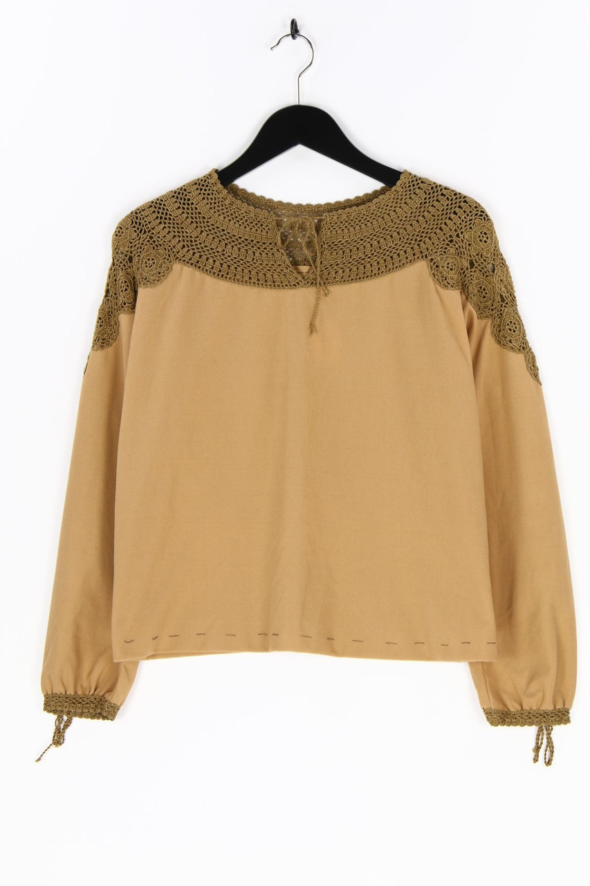 VINTAGE - Boho-Longsleeve-Shirt mit Häkelspitze - L