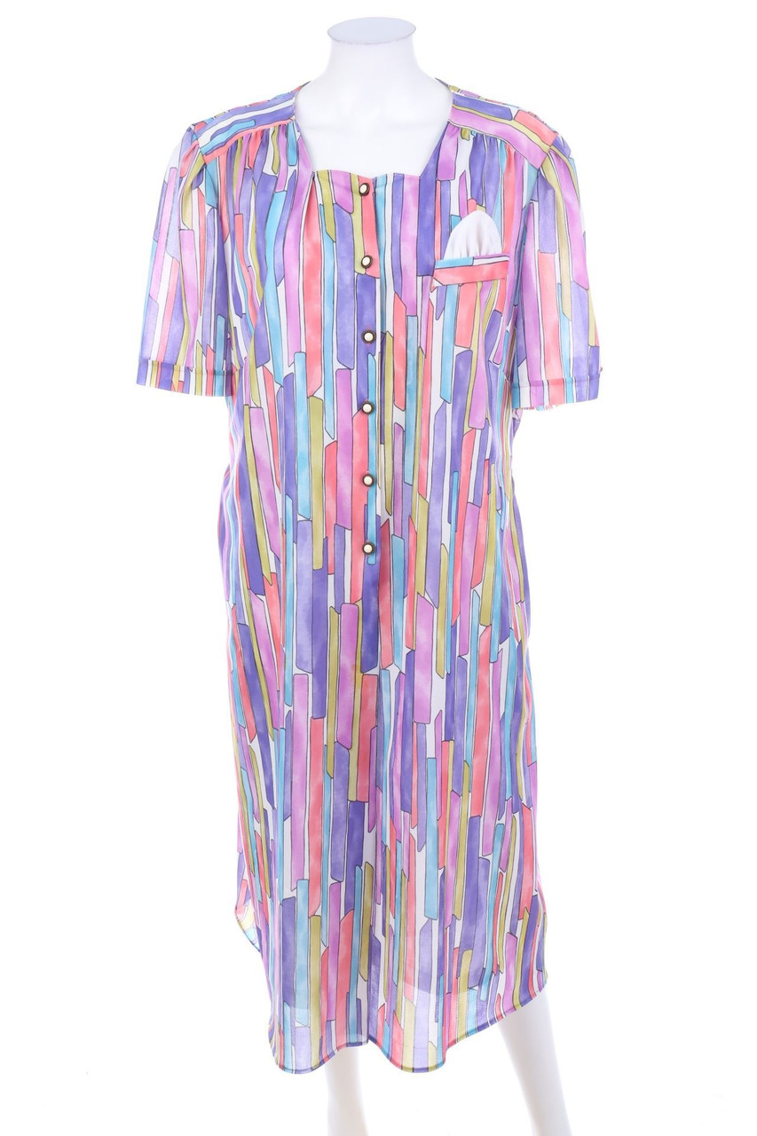 VINTAGE - Print-Kleid mit Schmuck-Knöpfen - XL