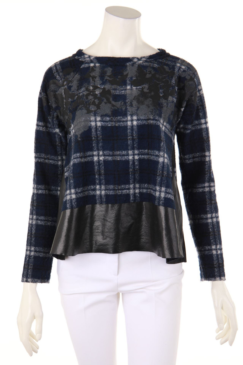 HIGH KNIT - Muster-Strick-Pullover mit Kunstleder-Details - M