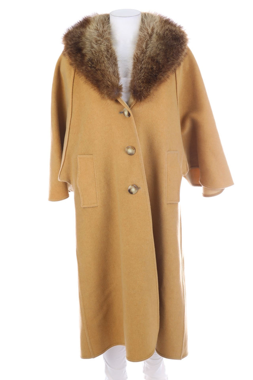 WEINBERG PARIS - Vintage-Mantel aus Woll-Mix mit Echt-Pelz-Besatz - L