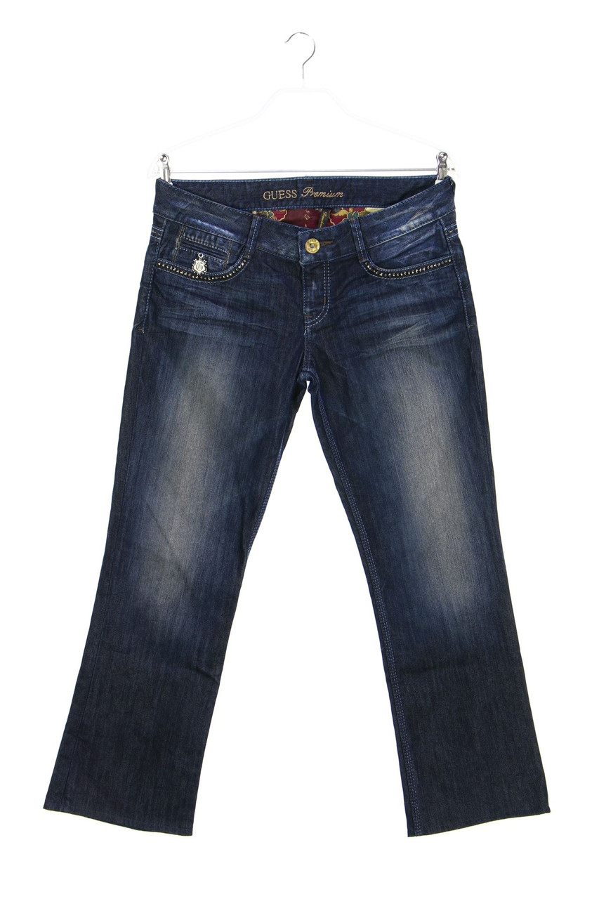 GUESS Premium - Used Look Straight Cut Jeans mit Strass-Steinen - W31