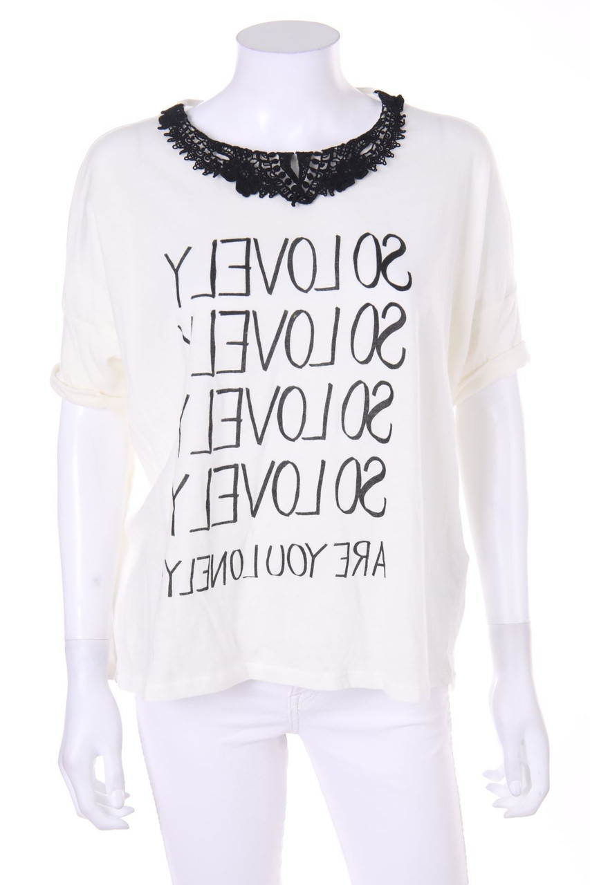 ZARA TRF - Shirt mit Statement-Print mit Spitze - M