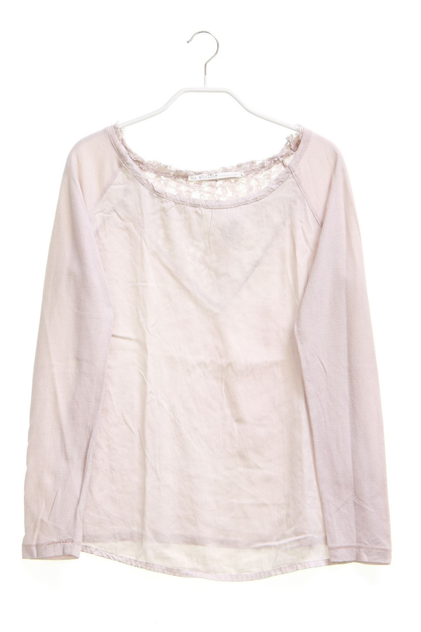 NILE atelier - Longsleeve-Shirt aus Seiden-Mischung mit Spitzen-Einsatz - XS