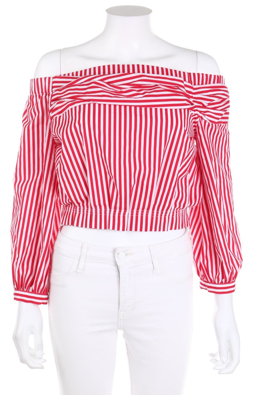 ZARA - Cropped-Carmen-Bluse mit Streifen - S