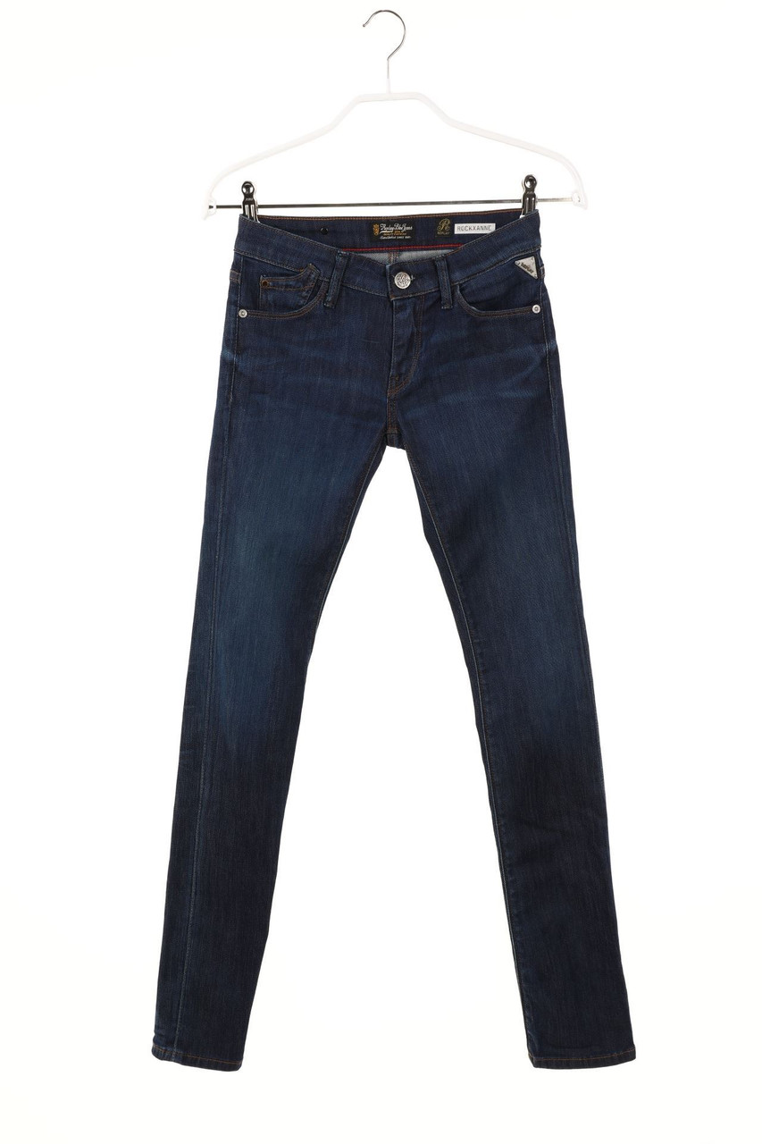REPLAY - Used Look Skinny-Jeans mit Logo-Patch - W26