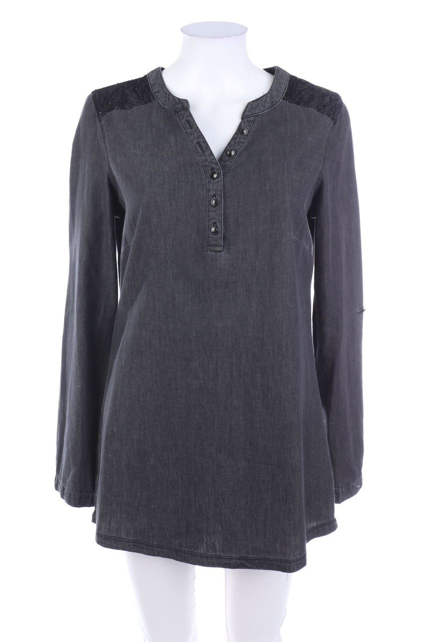 Laura Torelli COLLECTION - Jeans-Bluse mit Schmuckstein-Applikation - D 36