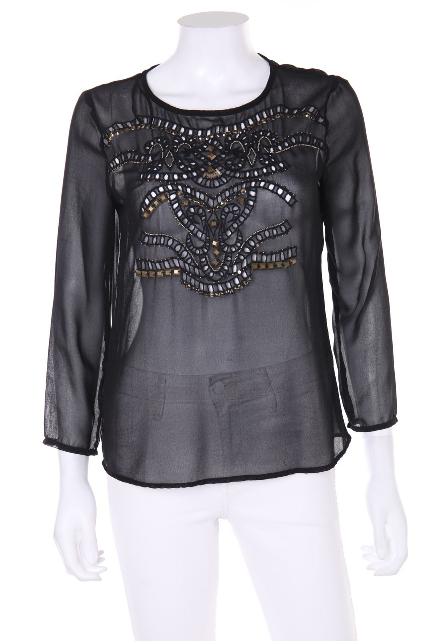 ZARA TRF - Chiffon-Bluse mit Schmuckstein-Applikation - M