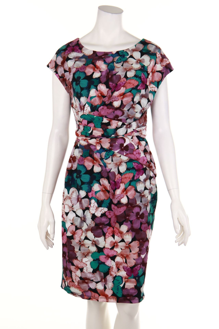 Phase Eight - Abendkleid mit floralem Muster mit Raffungen - D 38