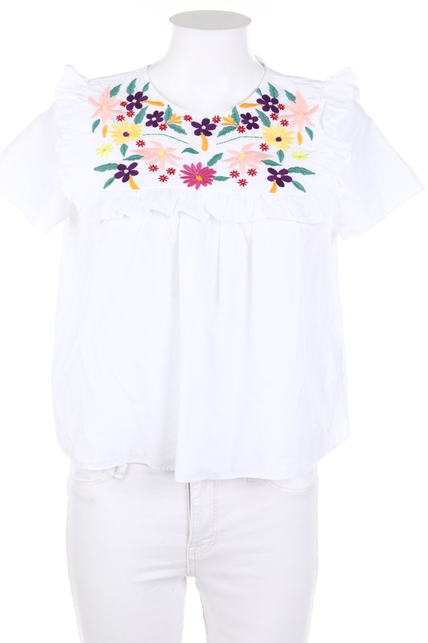 ZARA TRF - Boho-Kurzarm-Bluse mit Stickereien - XS