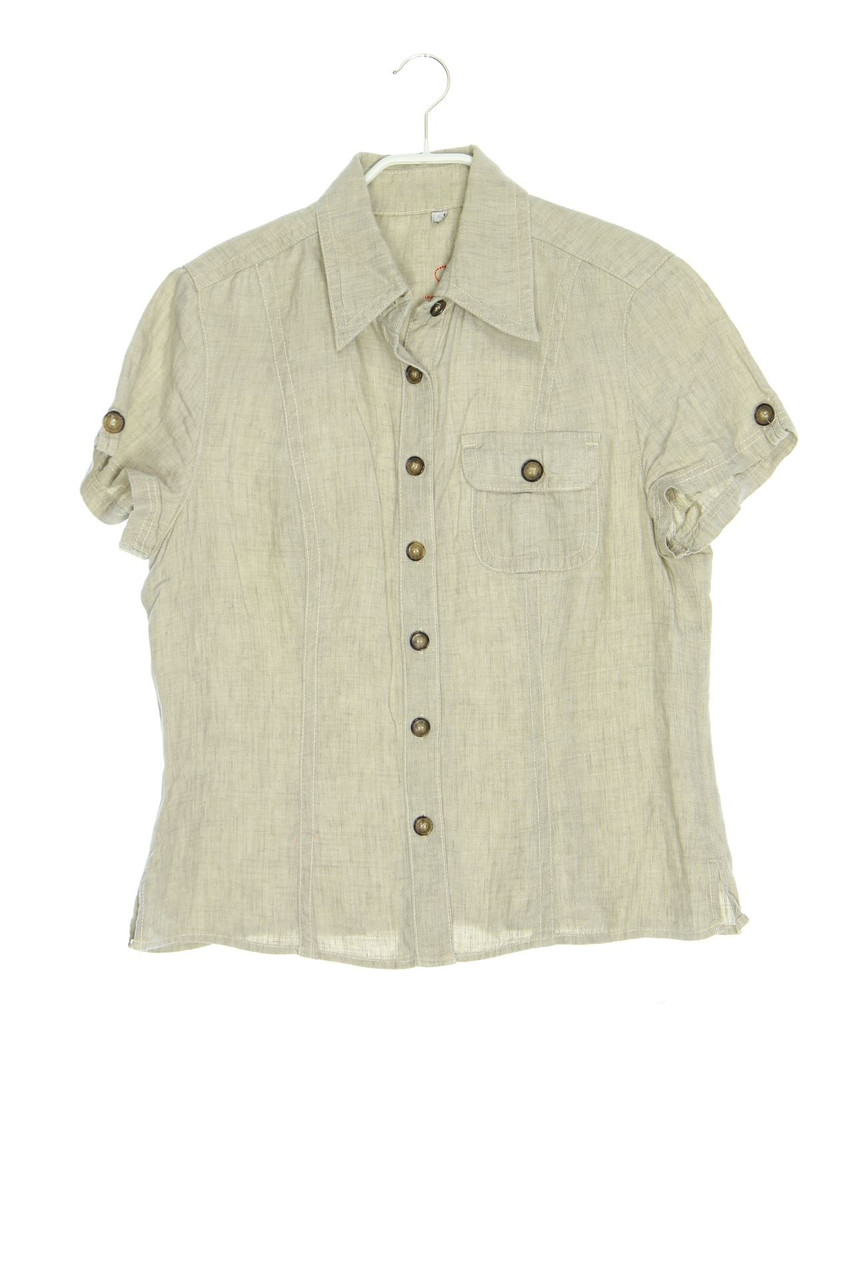 SECONDHAND - Kurzarm-Leinenbluse im Safari-Stil - D 38