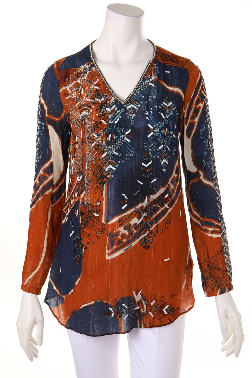 MALVIN - Bluse im Ethno-Stil mit Perlen - D 38