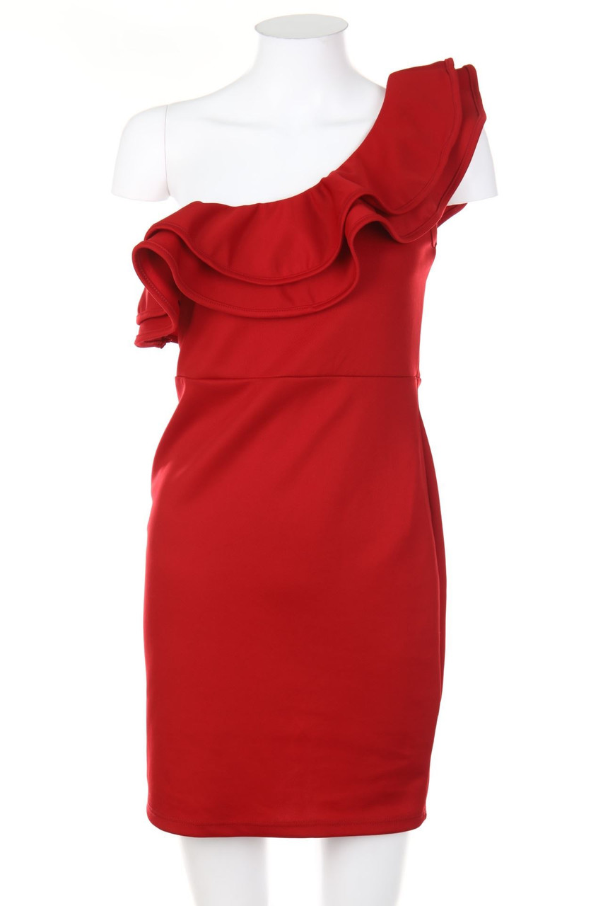 Ohne Label - One-Shoulder Abendkleid mit Volants - S